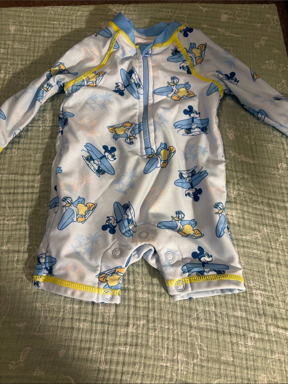 Disney Blue and Yellow Mickey Surf Long-Sleeve One-Piece